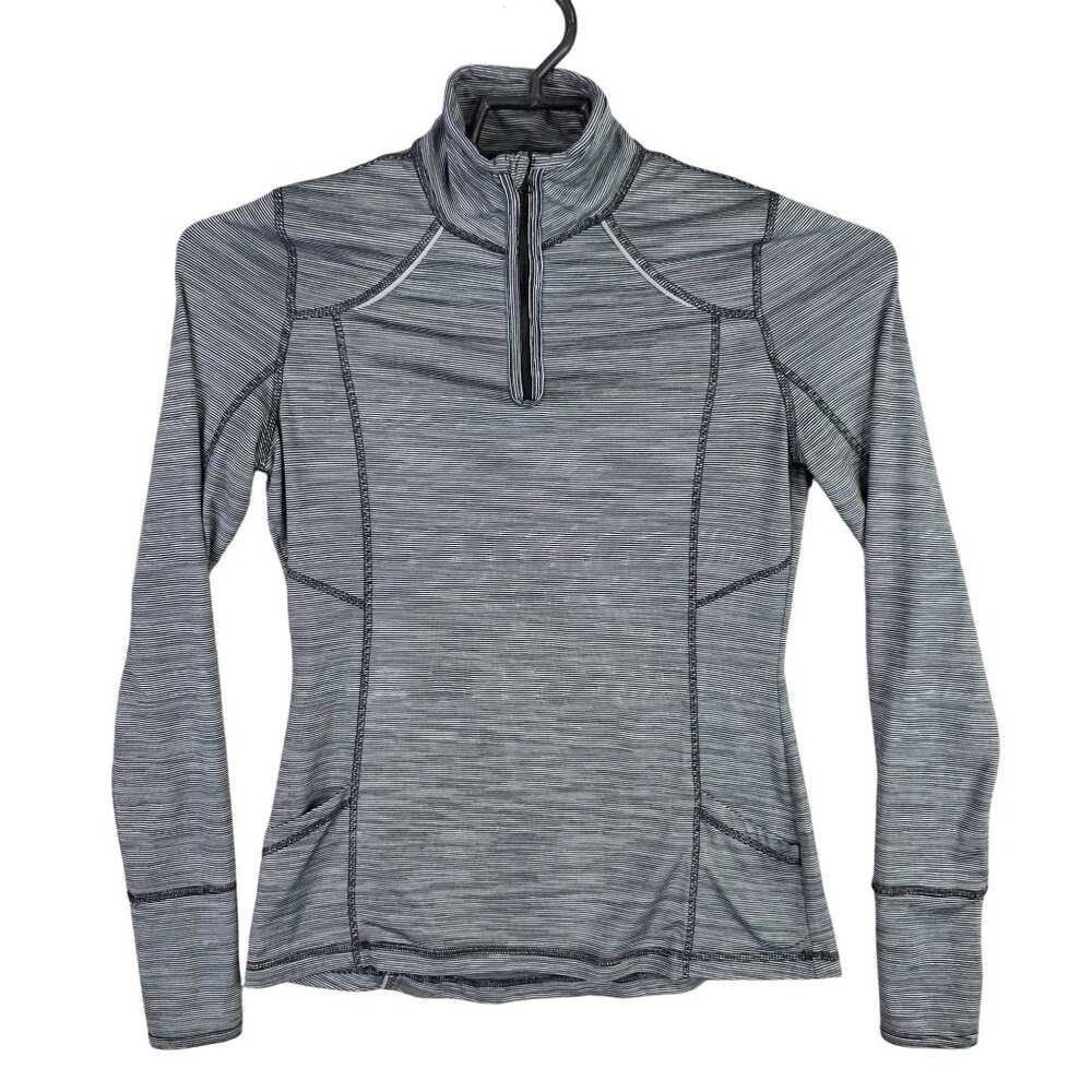 Womens Everlast Black & White Striped Pullover Shirt 1/4 Zip Long Sleeve Size S
